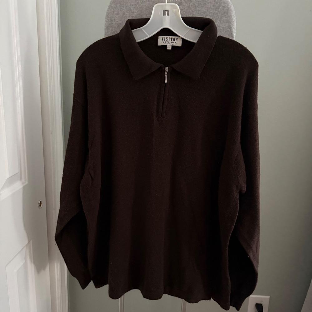 Visitor Poeta Moda Wool Cashmere Sweater XXL Brown Quarter Zip Italian Preppy